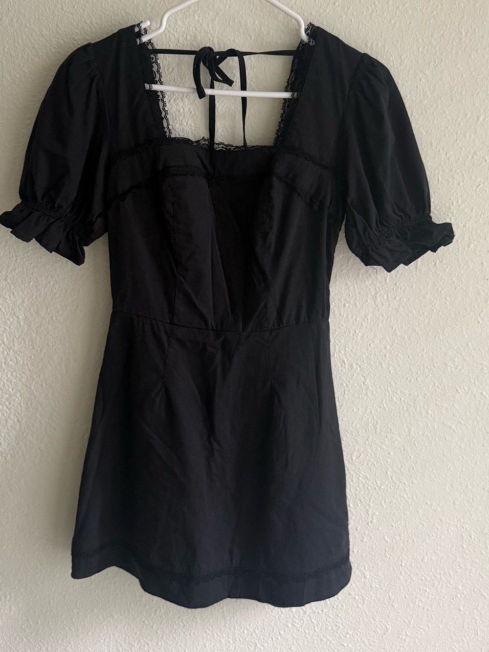 Black Puff-Sleeve Square Neck Mini Dress